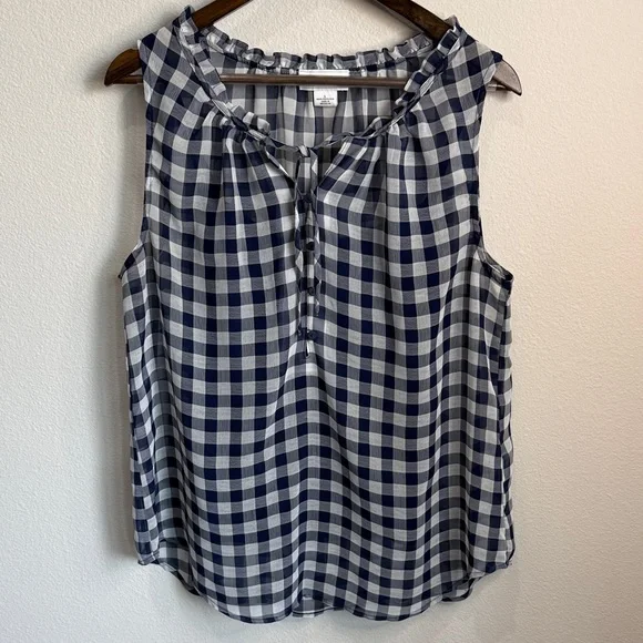 Liz Claiborne Navy White Gingham Sleeveless Top w Tank Size L - Picture 1 of 5
